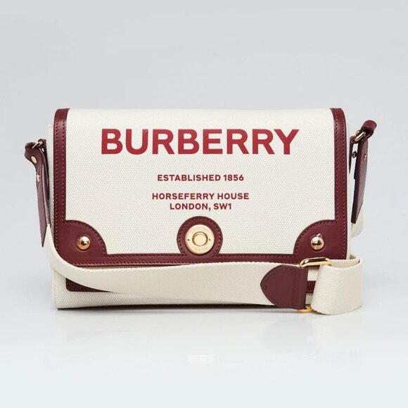 Burberry Beige/Garnet Canvas and Leather Horseferry Note Crossbody Bag - Picture 1 of 12